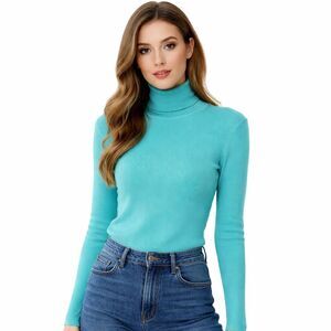 Lauren Ralph Lauren Sweater Womens Large Blue Ribbed Turtleneck Cotton Pullover